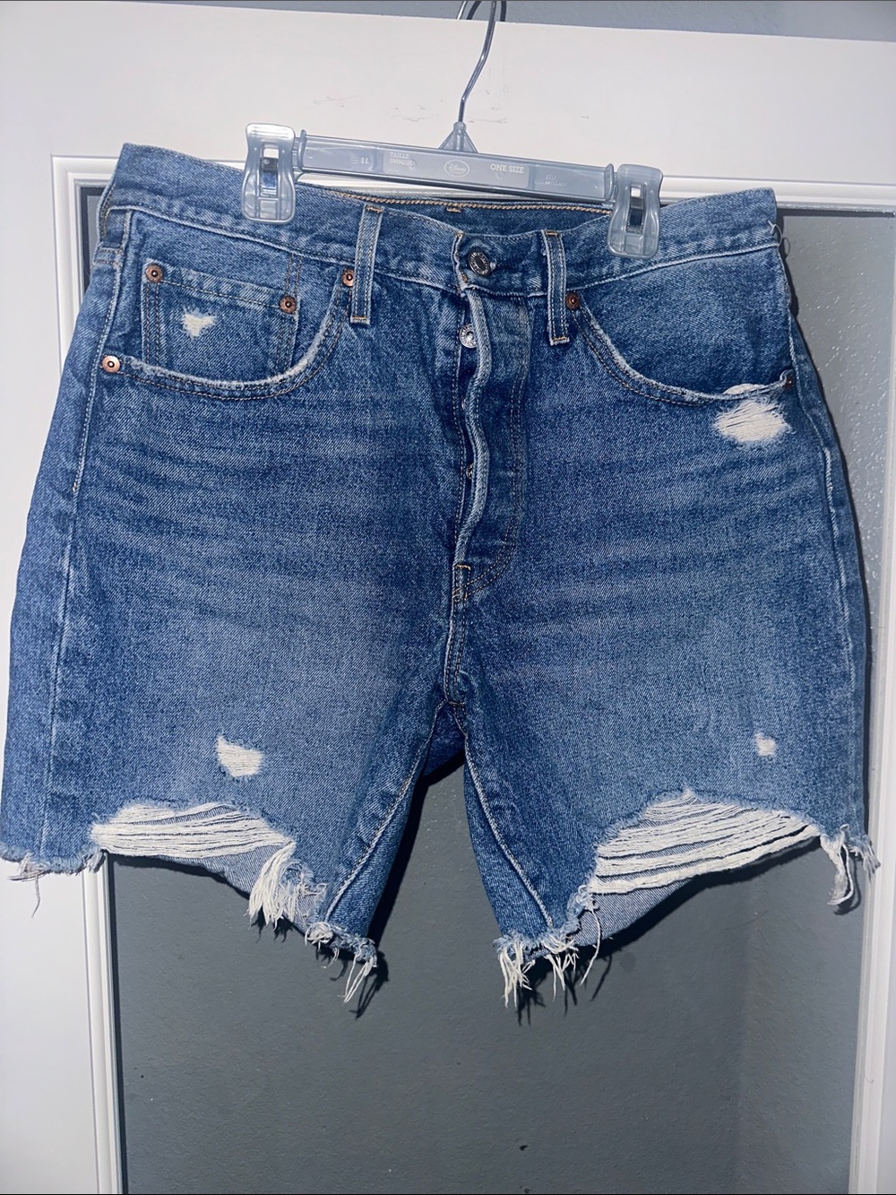 Levi's Distressed Mid-Blue Denim Jean Shorts